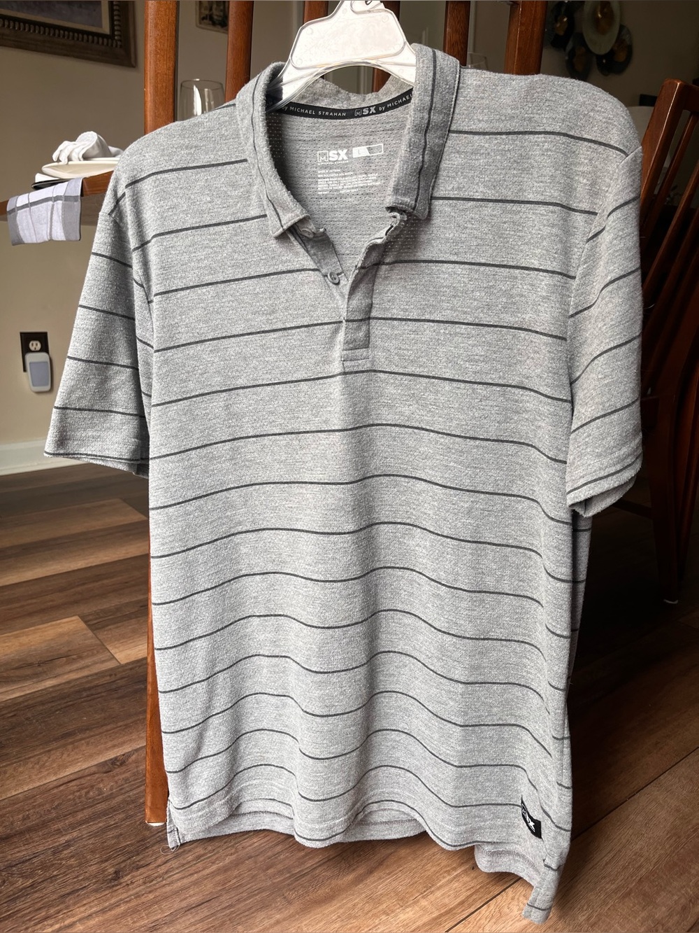 MSX Men's Grey Striped Polo Shirt Size Large! Everyday or Dress !